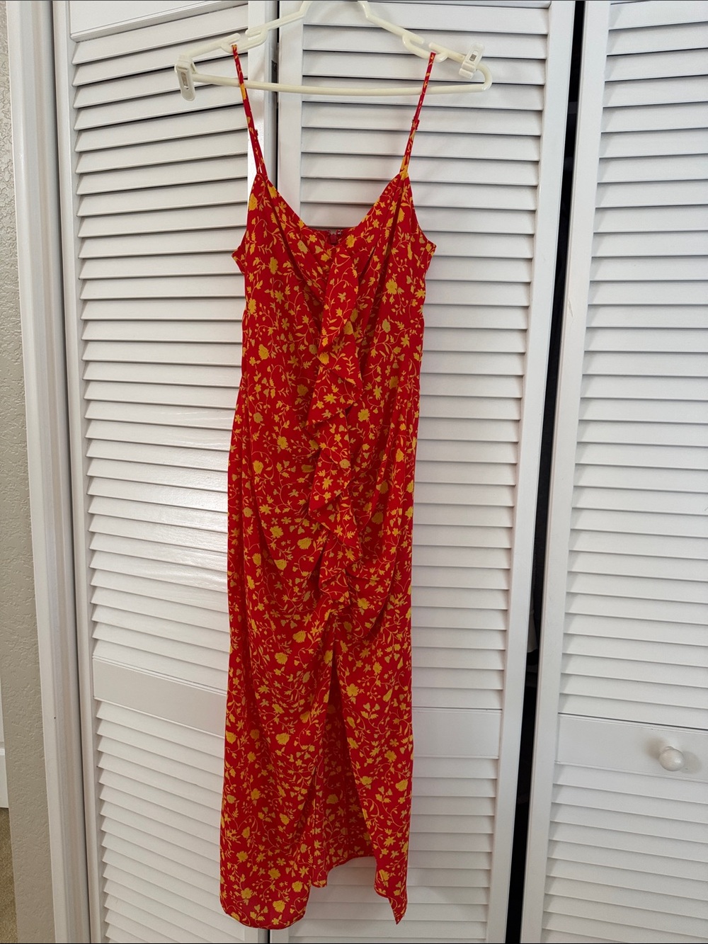 Likely Red Midi Slip Dress with Yellow Floral Print